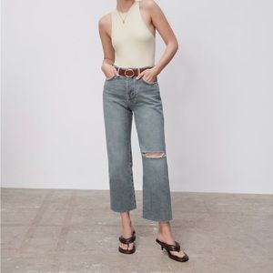 Zara Straight Leg Ripped Jean Gray Size 4 aka 27